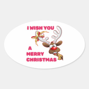 SANTA'S REINDEER WISHES YOU A MERRY CHRISTMAS OVAL STICKER