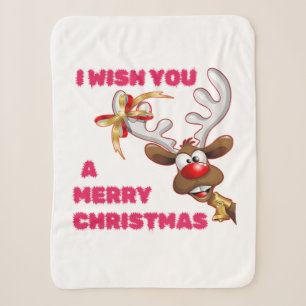 SANTA'S REINDEER WISHES YOU A MERRY CHRISTMAS SHERPA BLANKET