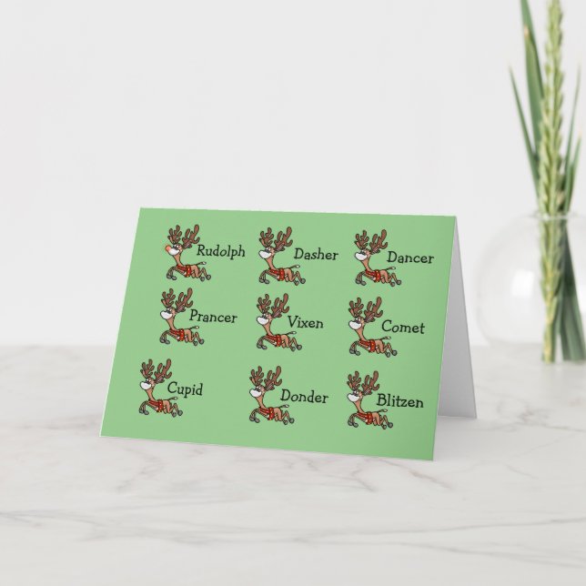 Santa's Reindeer with Face Masks Christmas Card (Front)