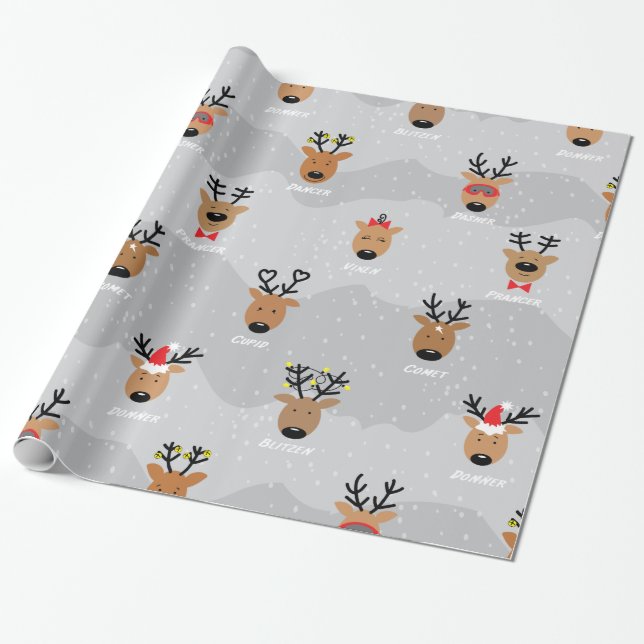 Santa's Reindeer Wrapping Paper (Unrolled)