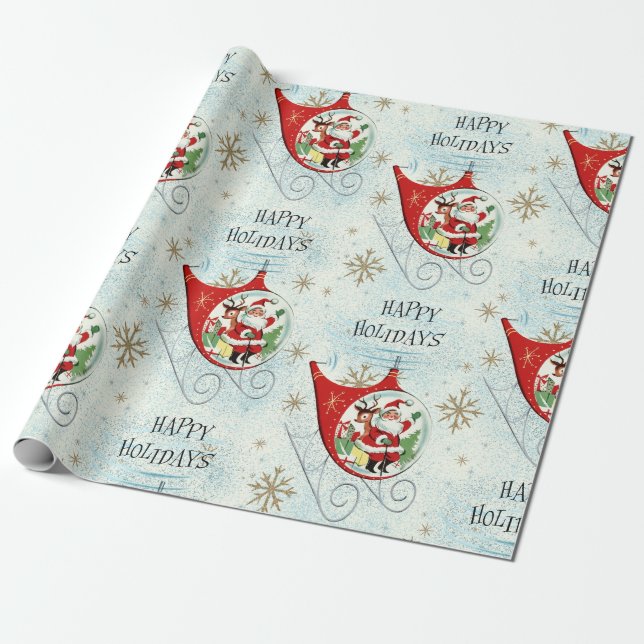 Santa's Retro Rotor Sleigh Wrapping Paper (Unrolled)
