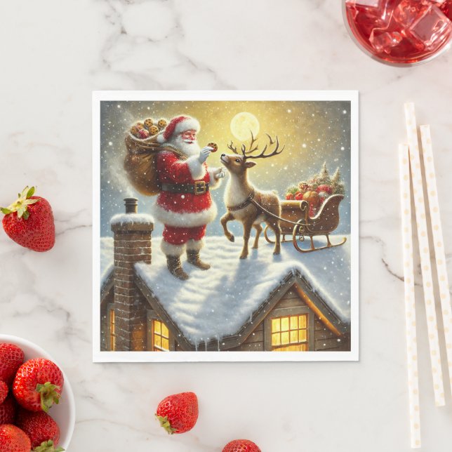 "Santa's Rooftop Treat: A Christmas Eve Delight" Napkin (Insitu)