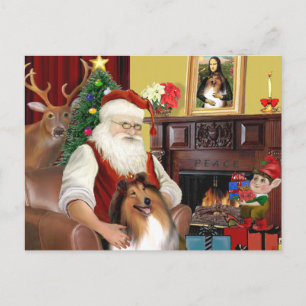 Santa's Sable and White Collie Holiday Postcard