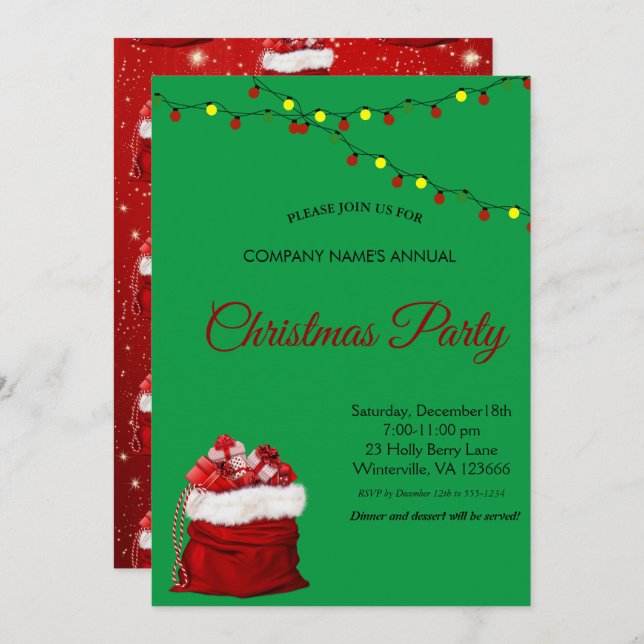 Santa's sack gifts,lamps invitation (Front/Back)
