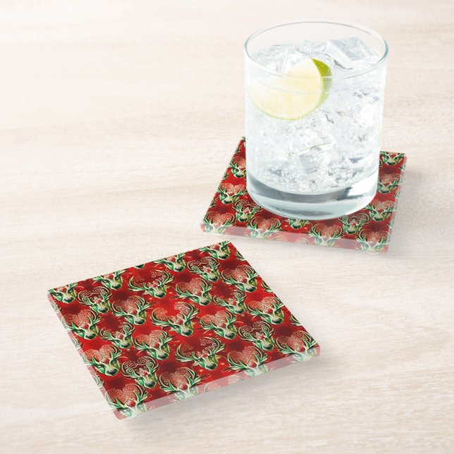 Santa's Secretive Reindeer Glass Coaster (Angled)
