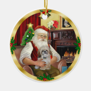 Santa's Shih Tzu (#17) Ceramic Tree Decoration