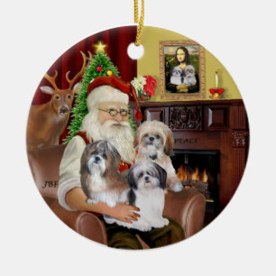 Santa's Shih Tzus (THREE) Ceramic Tree Decoration