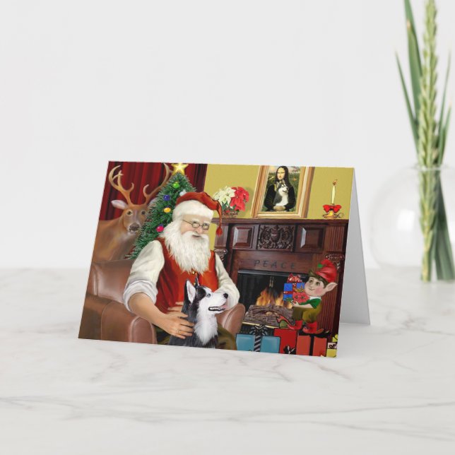 Santa's Siberian Husky Holiday Card (Front)