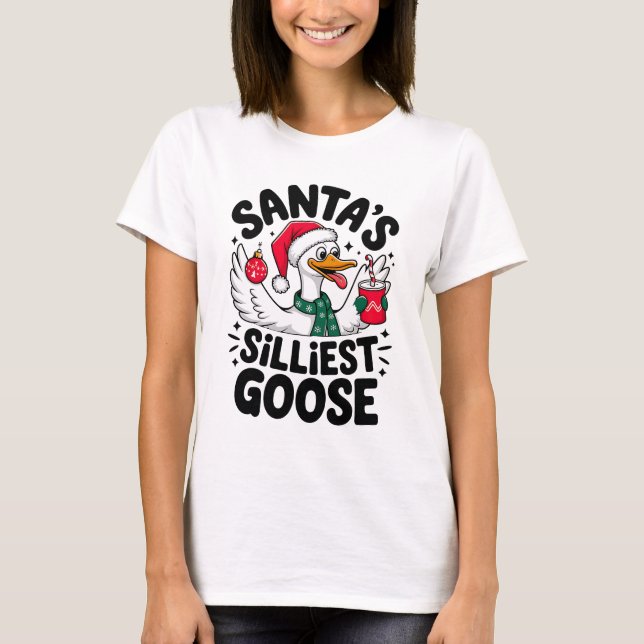 Santa's Silliest Goose Christmas Humour T-Shirt (Front)