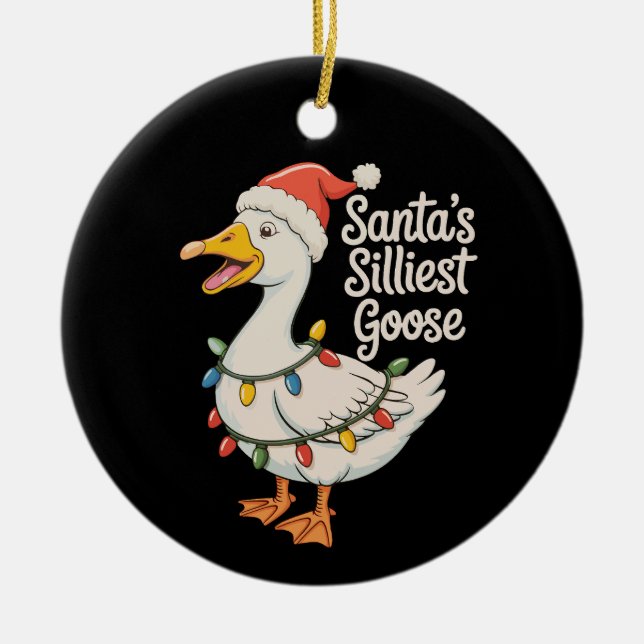 Santa's Silliest Goose Christmas Xmas Lights Ceramic Tree Decoration (Front)
