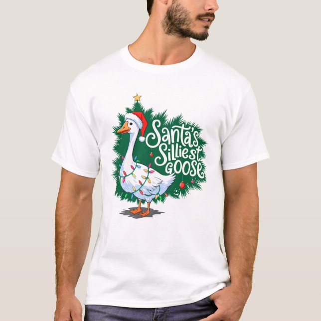 Santa's Silliest Goose Funny Goose Christmas T-Shirt (Front)
