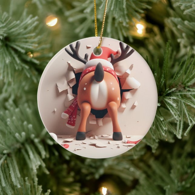 Santa's Silly Reindeer Christmas Ceramic Tree Decoration (Tree)