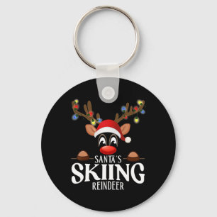 Santa's Skiing Reindeer Funny Xmas Matching Pjs Key Ring