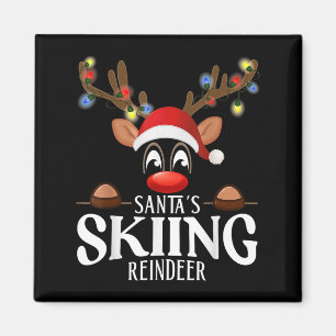 Santas Skiing Reindeer Funny Xmas Matching Pjs Magnet