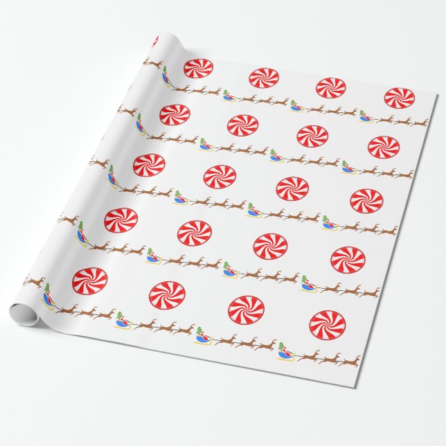 Santa's Slay & Peppermint Candy Wrapping Paper (Unrolled)