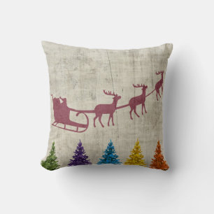 Santa's Sleigh and Colourful Trees Cushion