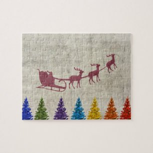 Santa's Sleigh and Colourful Trees Jigsaw Puzzle