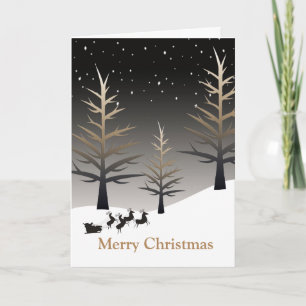 Santa's Sleigh and Tree Silhouette Holiday Card