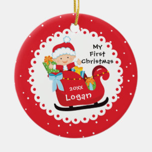 Santa's Sleigh Baby's First Christmas Ceramic Tree Decoration
