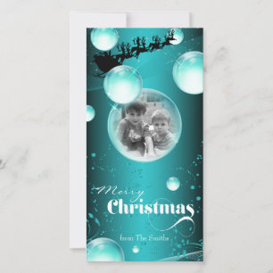Santa's Sleigh Bubble Christmas Holiday Photo Card