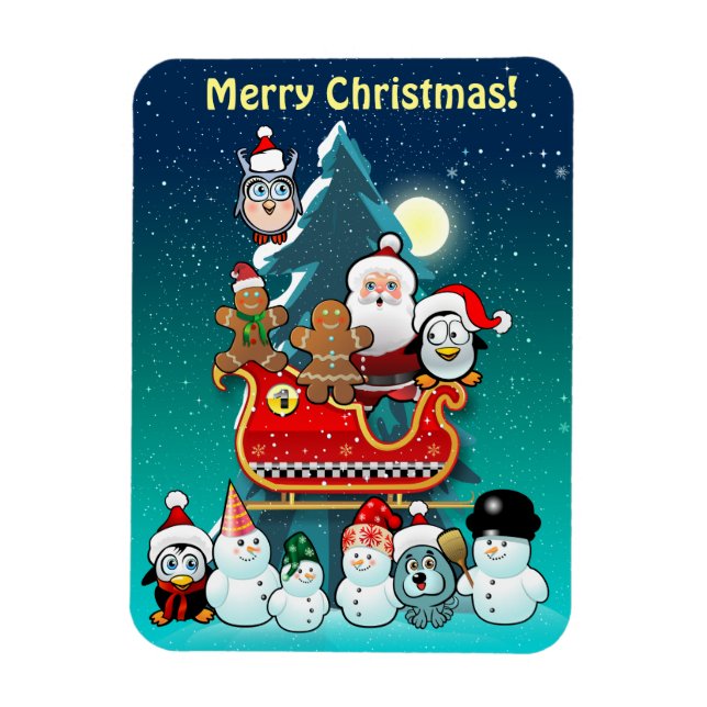Santa's Sleigh By The Christmas Tree Magnet (Vertical)