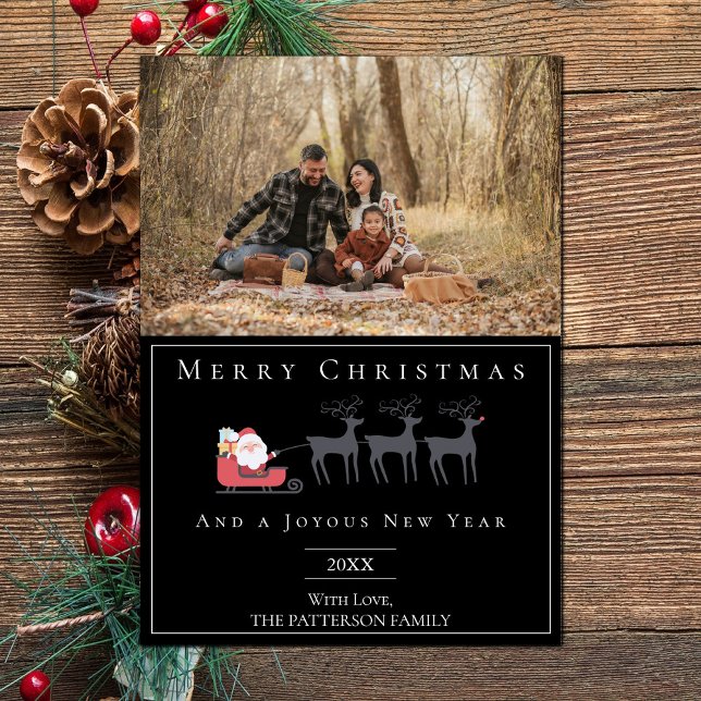 Santa's Sleigh Christmas Photo | Black Holiday Card (Black Santa's Sleigh Christmas Photo Holiday Card)