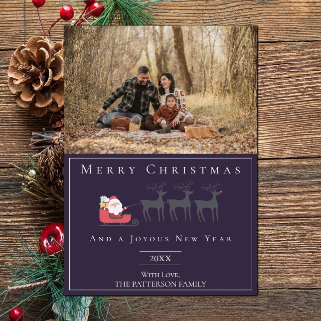Santa's Sleigh Christmas Photo | Purple Holiday Card (Purple Santa's Sleigh Christmas Photo Holiday Card)