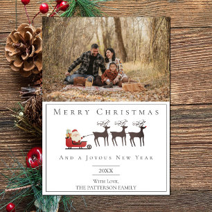 Santa's Sleigh Christmas Photo White Holiday Card