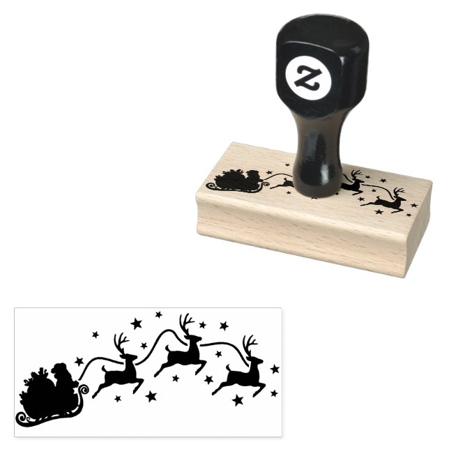 Santa's sleigh Christmas rubber stamp (Stamped)