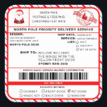 Santas Sleigh Christmas Shipping Label Sticker<br><div class="desc">This Santa's Workshop North Pole Postal Service Christmas shipping label sticker is the perfect way to add a little extra magic to your Christmas wrapping. The sticker can be personalised with your child's name and a preferred method of delivery. All of the text is editable and can be customised to...</div>