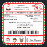 Santas Sleigh Christmas Shipping Label Sticker<br><div class="desc">This Santa's Workshop North Pole Postal Service Christmas shipping label sticker is the perfect way to add a little extra magic to your Christmas wrapping. The sticker can be personalised with your child's name and a preferred method of delivery. All of the text is editable and can be customised to...</div>