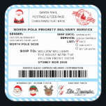 Santas Sleigh Christmas Shipping Label Sticker<br><div class="desc">This Santa's Workshop North Pole Postal Service Christmas shipping label sticker is the perfect way to add a little extra magic to your Christmas wrapping. The sticker can be personalised with your child's name and a preferred method of delivery. All of the text is editable and can be customised to...</div>