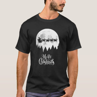 Santas Sleigh Flying In The Moon Light T-Shirt