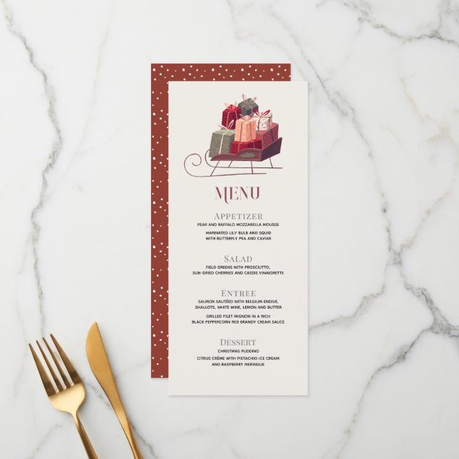 Santa's Sleigh Gifts Holiday Dinner Party Menu (Front/Back In Situ)
