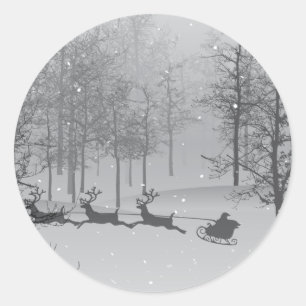 Santa's Sleigh in a Winter Wonderland Classic Round Sticker