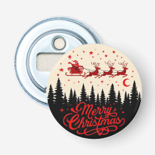 Santa's Sleigh Merry Christmas Forest Scene Art Bottle Opener