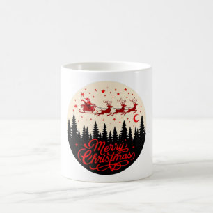 Santa's Sleigh Merry Christmas Forest Scene Art Coffee Mug