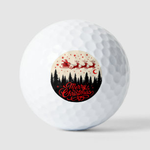 Santa's Sleigh Merry Christmas Forest Scene Art" Golf Balls