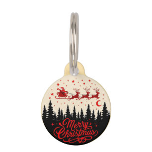 Santa's Sleigh Merry Christmas Forest Scene Art" Pet Tag
