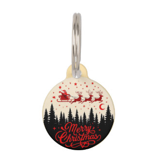Santa's Sleigh Merry Christmas Forest Scene Art" Pet Tag