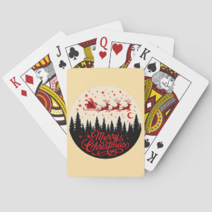 Santa's Sleigh Merry Christmas Forest Scene Art Playing Cards