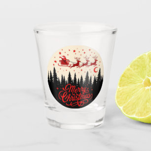 Santa's Sleigh Merry Christmas Forest Scene Art Shot Glass