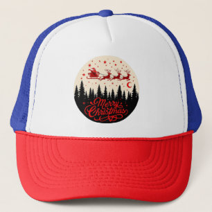 Santa's Sleigh Merry Christmas Forest Scene Art" Trucker Hat