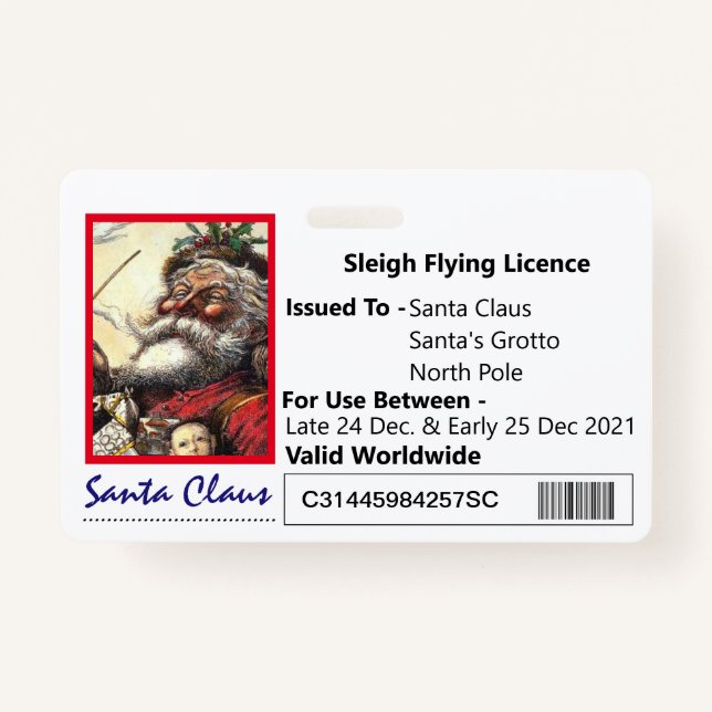 Santa's Sleigh Novelty Licence For Kids Badge ID Badge (Front)