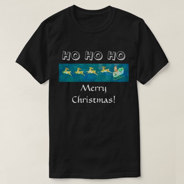 Santa's Sleigh on Black T-Shirt (Design Front)