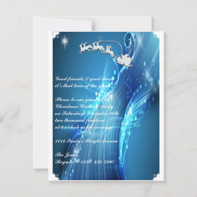 Santa's Sleigh on Blue Wave Party Invitation (Front)