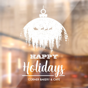 Santa's Sleigh Ornament Happy Holidays Window Cling