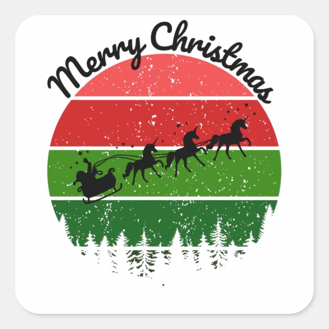Santas Sleigh pulled by unicorns Square Sticker (Front)