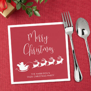 Santas Sleigh Red Christmas Party Napkin