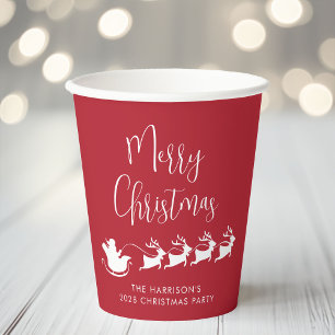 Santas Sleigh Red Christmas Party Paper Cups